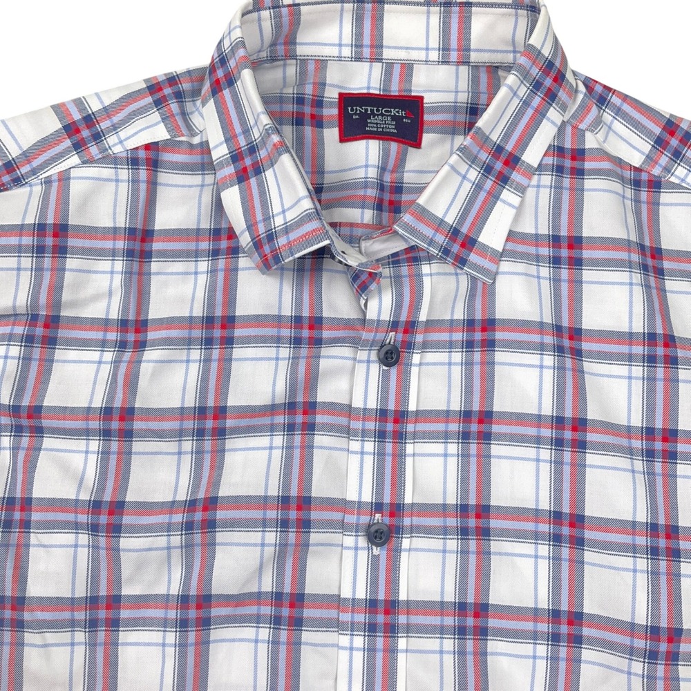 UNTUCKit Shirt Men Large Red White Blue Plaid Baron WF Patriotic Casual USA